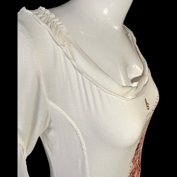 ELISA CAVALETTI EMBELLISHED PRINT DROP SLEEVE TOP (SZ XS / SM) - Picture 4 of 15